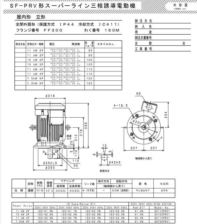 三菱電機SF-HRV-11KW-2P-380V/50Hz