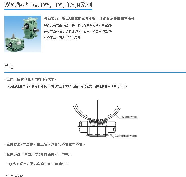 I椿本減速機 蝸（wō）杆傳動EW係列 型號：EW80B60LR 