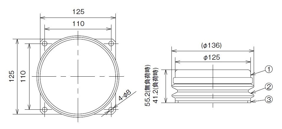 KURASHIKI 倉敷化工 _防震腳（jiǎo）座/腳輪_Compo Mount係列　KSC-100 ~ KSC-560　平麵（miàn）尺寸圖