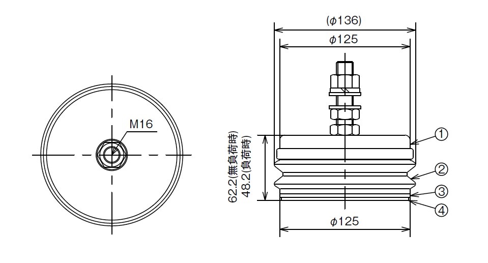 KURASHIKI 倉敷化工 _防震腳座/腳輪_Compo Mount係列　KSC-100L ~ KSC-300L　平麵尺寸圖（tú）