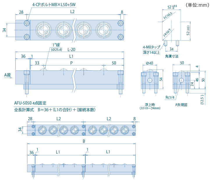 AFU-5050-series 4點固定（dìng）タイプ 寸法